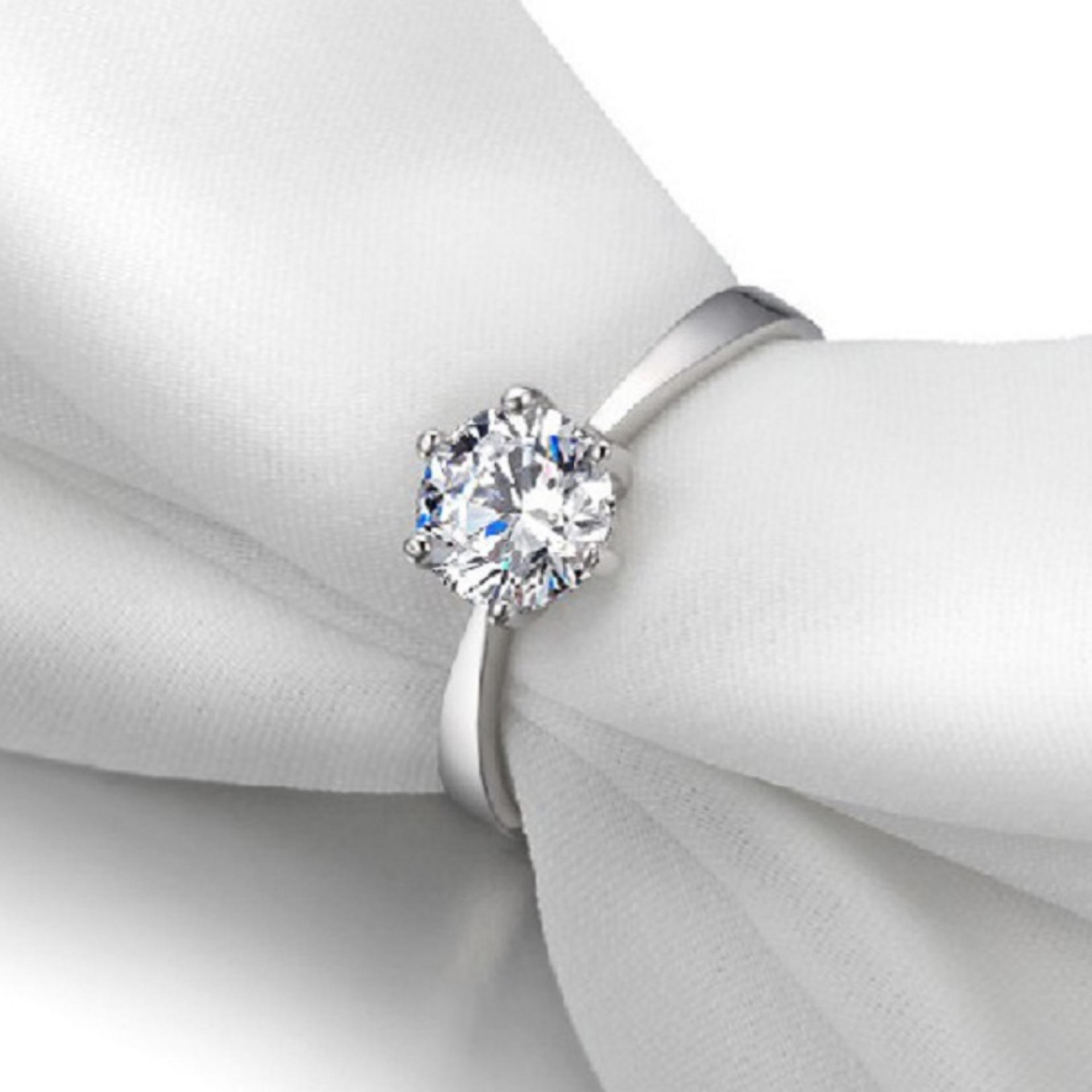 Nhẫn thời trang giả kim cương 6 chấu lấp lánh Freesize HHN-JZ049(Bạc)