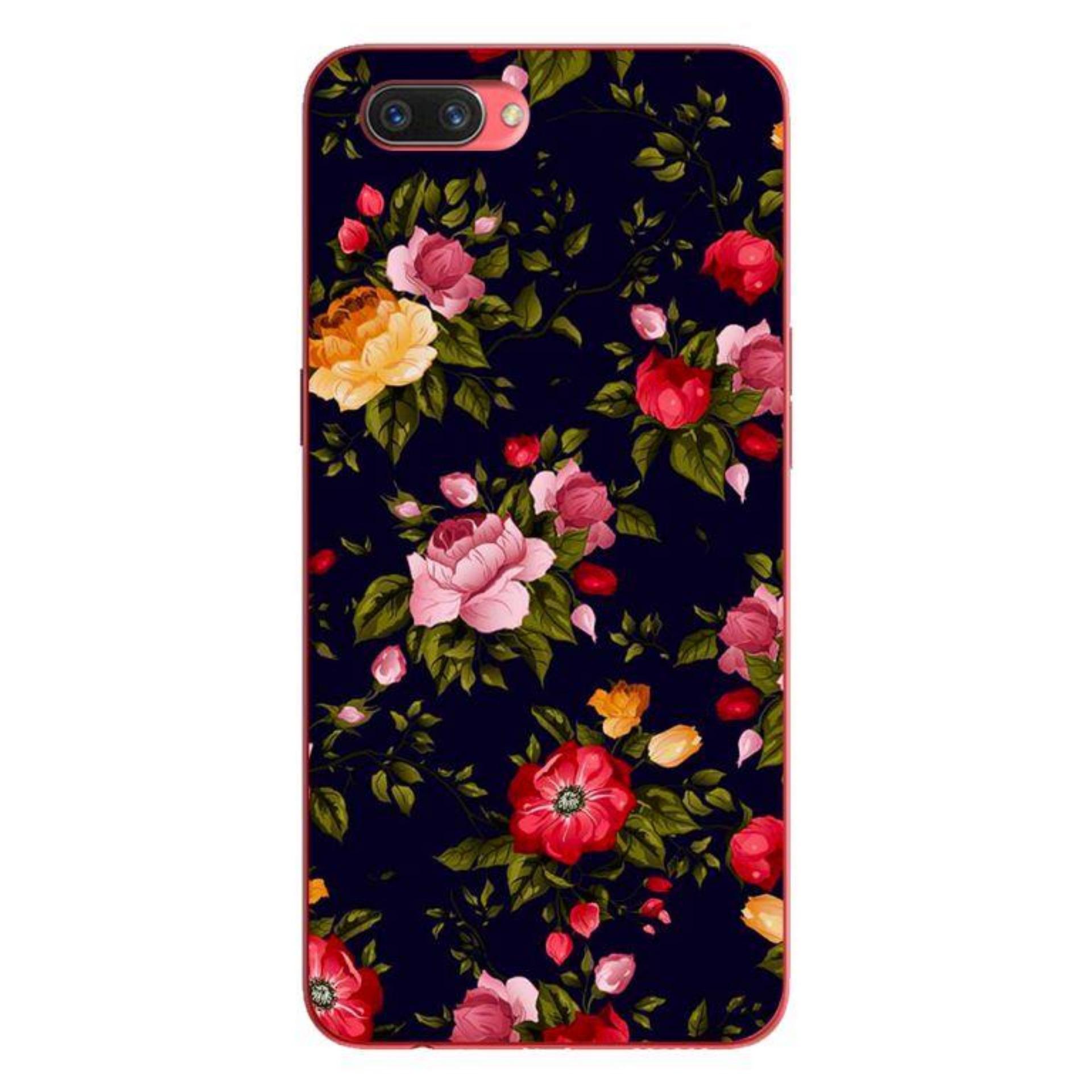 Ốp lưng oppo a3s - realme c1 - hoa nền đen