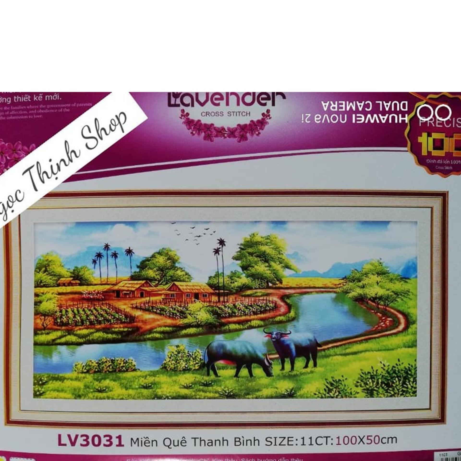 Tranh thêu chữ thập làng quê thanh bình -LV3031-KICH THƯỚC 1mX50CM