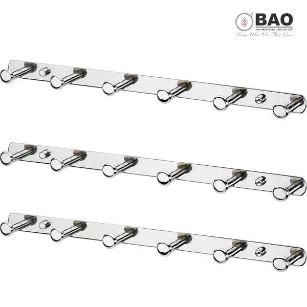 Bộ 3 cái móc treo quần áo 6 chấu gắn trên tường BAO - BN326 (INOX 304)