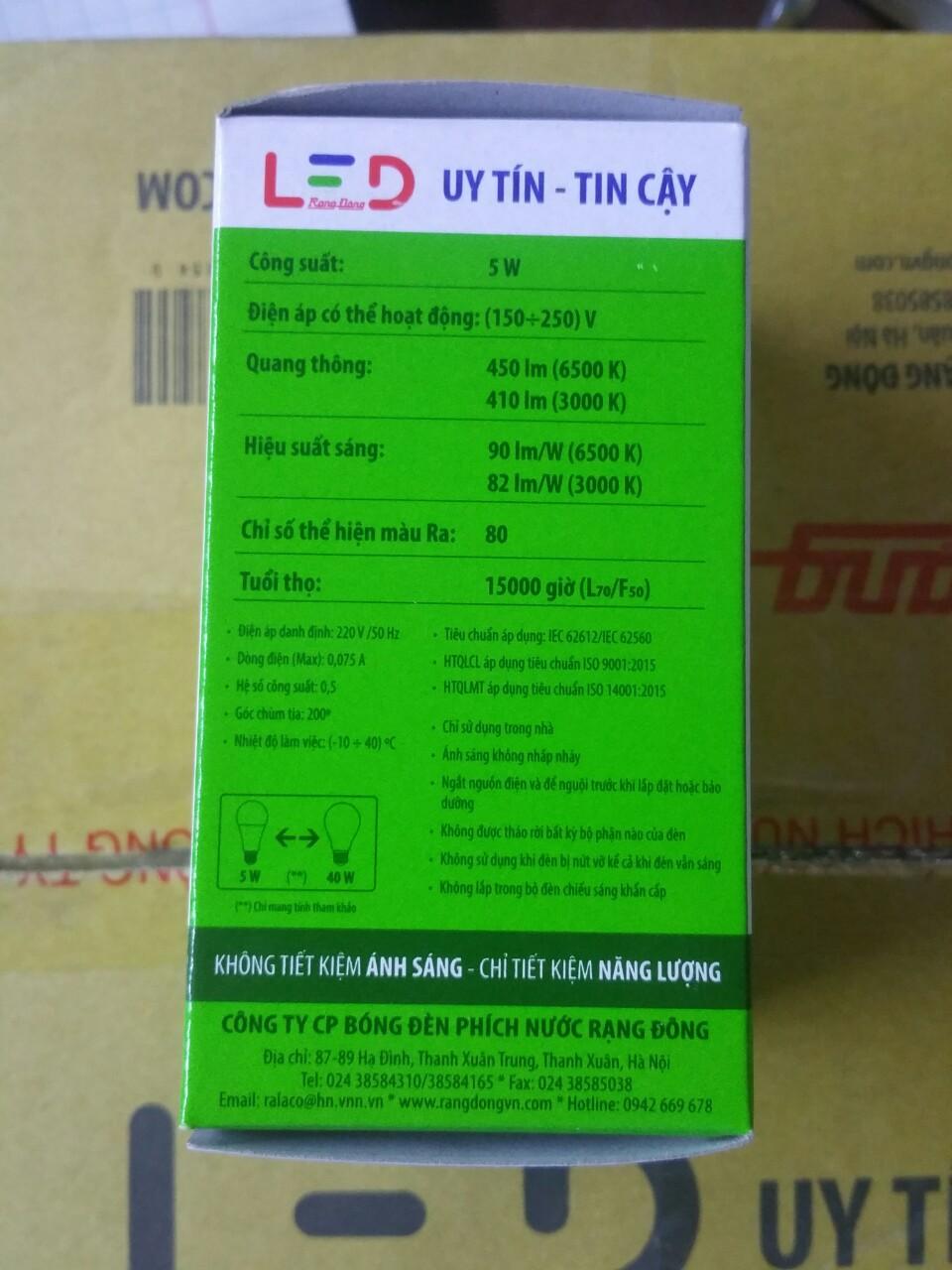 Bóng đèn LED tròn 5W RẠNG ĐÔNG Model A55N4/5W