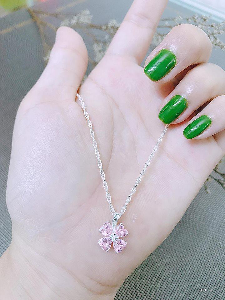 Bộ Dây chuyền bạc mặt cỏ 4 lá