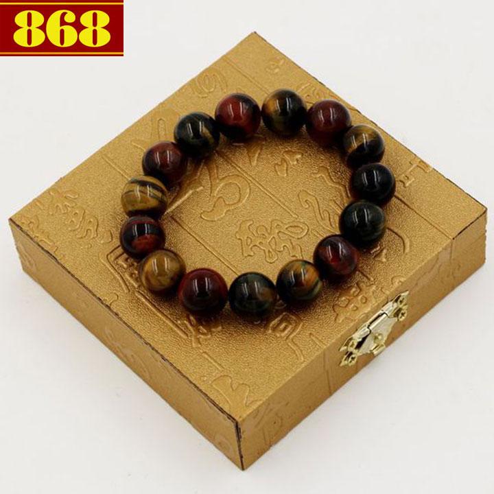 Vòng chuỗi đeo tay đá mắt hổ nâu đỏ 14 ly