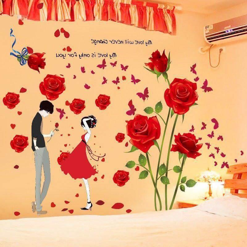 combo 2 bức decal hoa hồng tình yêu