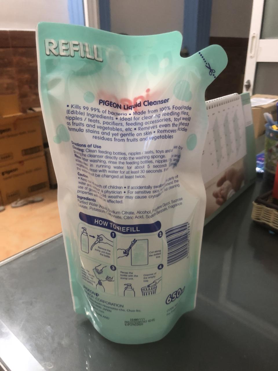 Nước rửa bình sữa Pigeon gói 650ml (phiên bản mới)