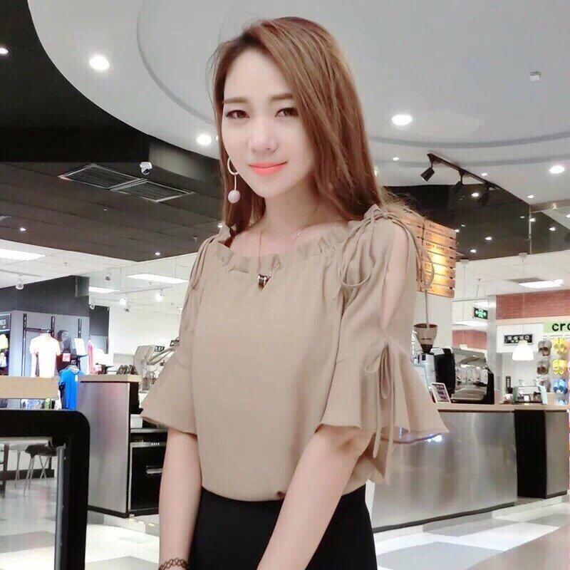 Áo sơ mi von tay lửng cổ bèo hở vai TTS0046
