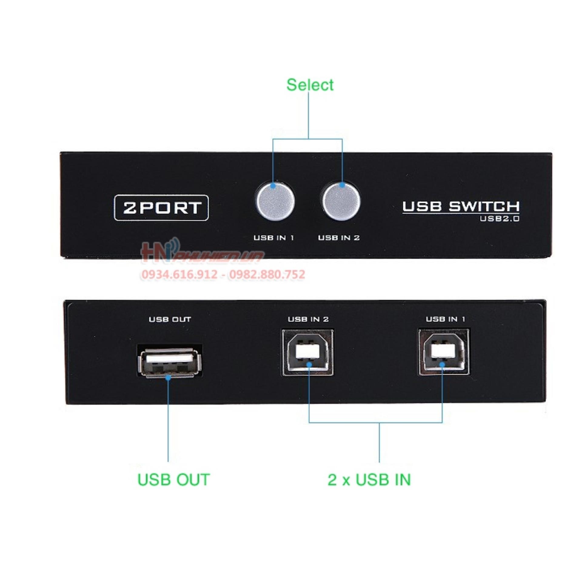 Bộ chia 2 máy tính dùng chung 1 máy in Switch USB (Đen)