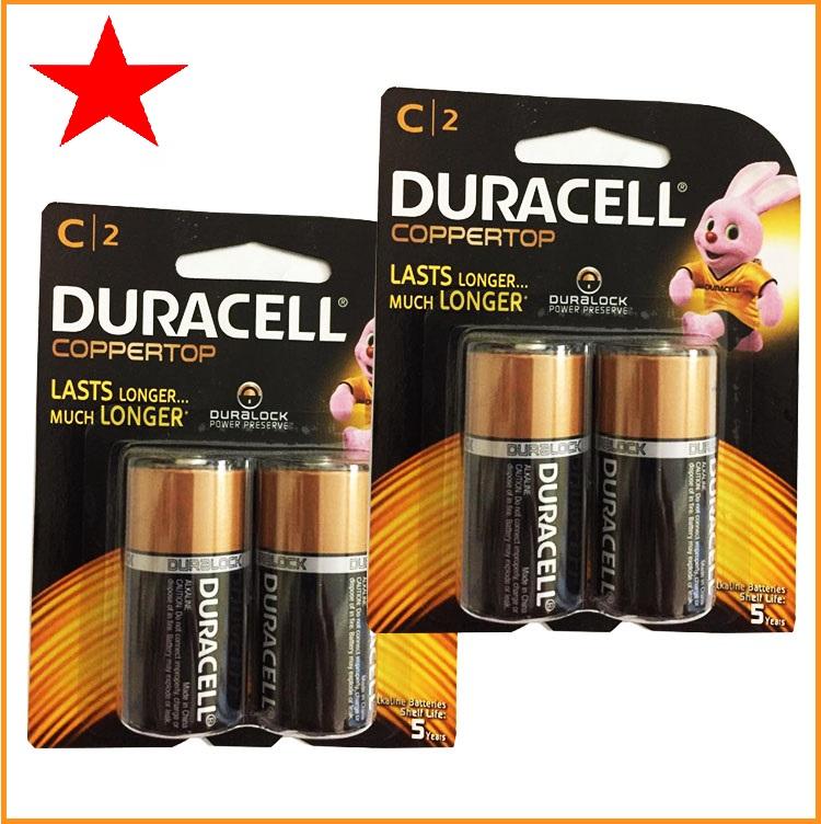 Combo 2 vỉ pin trung C Duracell Alkaline chính hãng (1 vỉ 2 viên)