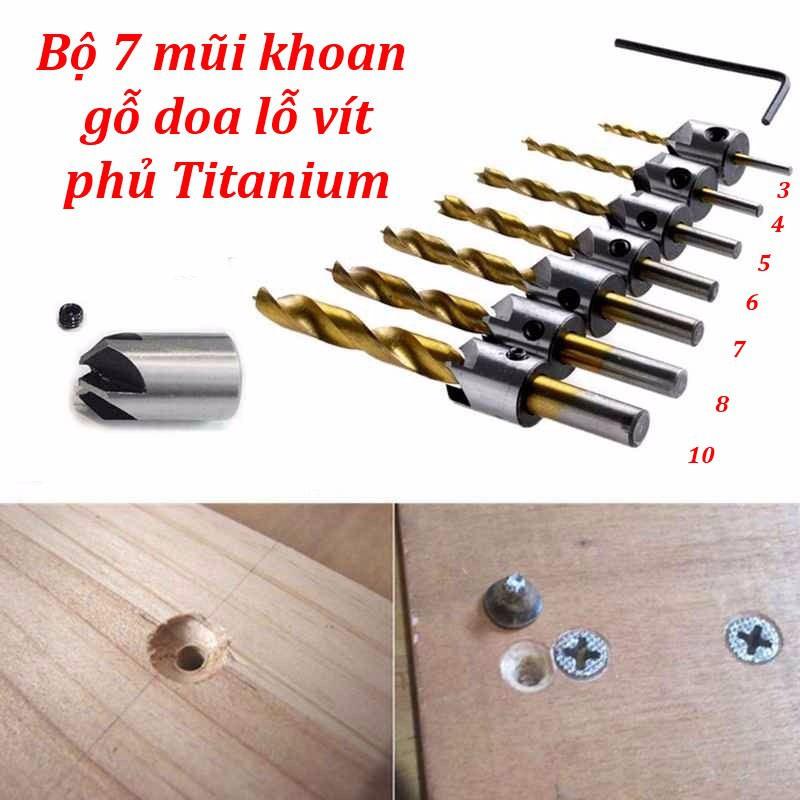 Bộ 7 mũi khoan gỗ doa lỗ vít phủ titanium