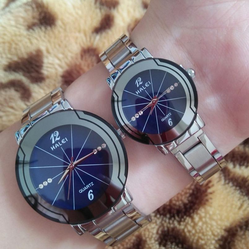 Cặp Đồng hồ Halei nam nữ cao cấp chống xước chống nước tuyệt đối (Giá 1 đôi) dây trắng mặt xanh