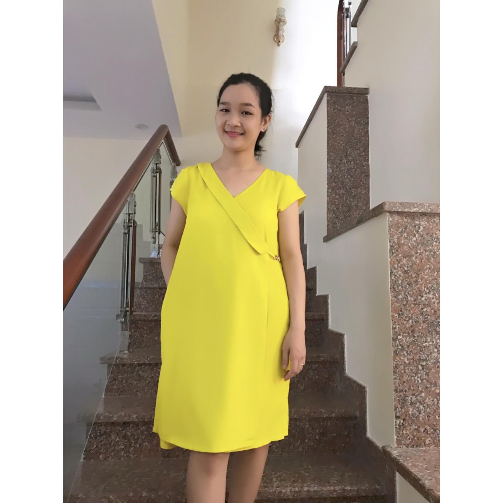 Đầm bầu khoen vest có tay (vàng)