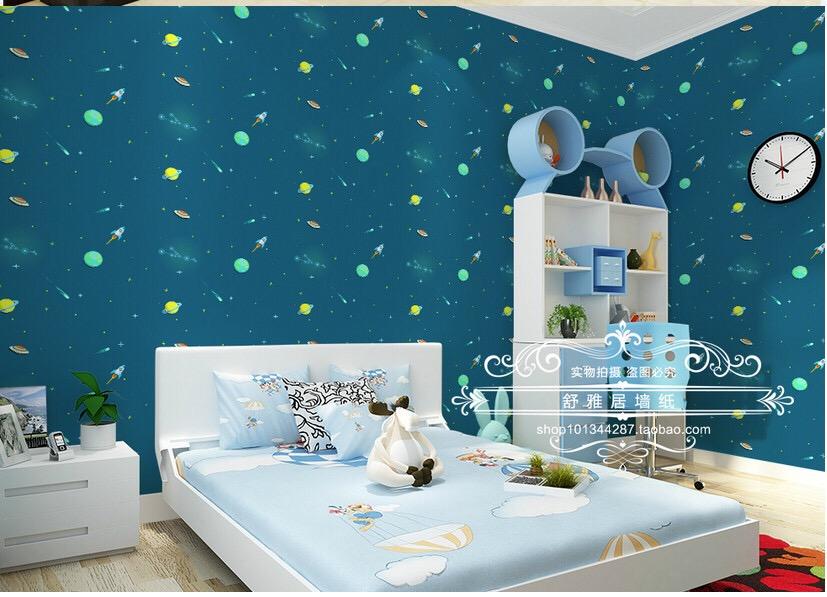 Cuộn 5m decal giấy dán tường vũ trụ xanh khổ rộng 45cm keo sẵn