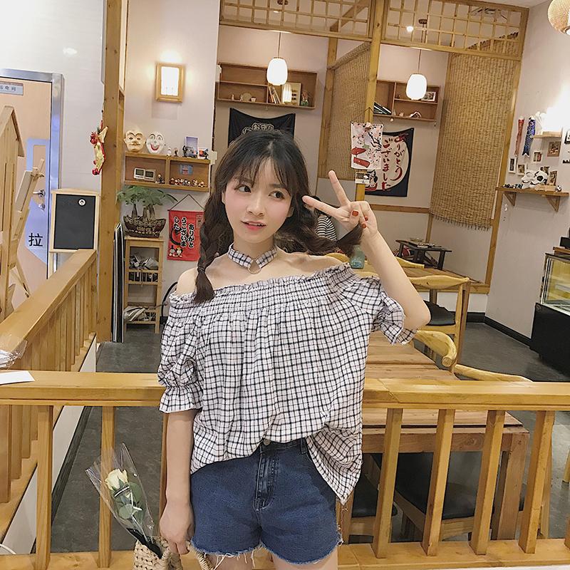 [HCM]Áo trễ vai caro kèm choker