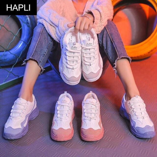 Giày sneaker nữ Ulzzang đế màu HAPLI (Xanh, Hồng, Trắng)