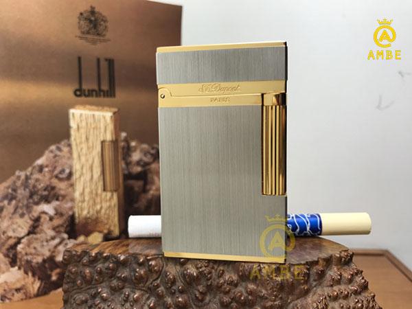 Bật lửa Dupont bạc xước mạ vàng D132