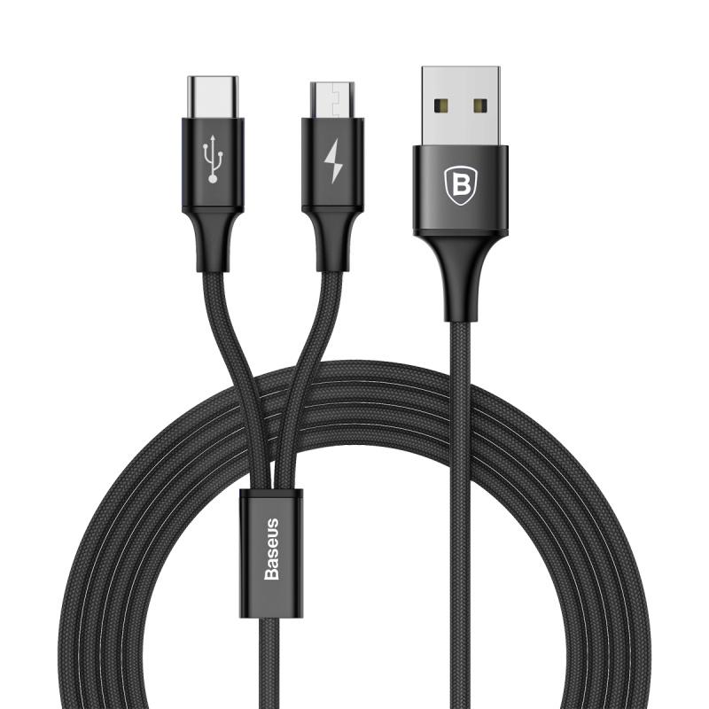 Cáp sạc 2 đầu (Micro USB + Type C) 3A - Hiệu basus