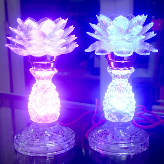 Cặp đèn hoa sen trắng chân cao chớp bảy màu cao 20cm-Có video sản phẩm