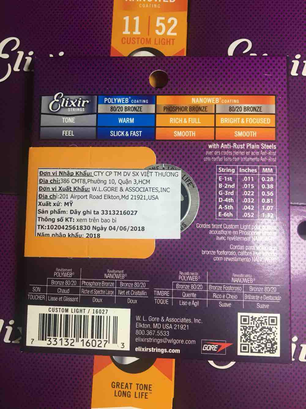 DÂY ĐÀN ELIXIR GUITAR PHOSPHOR BRONZE 16027 CHÍNH HÃNG