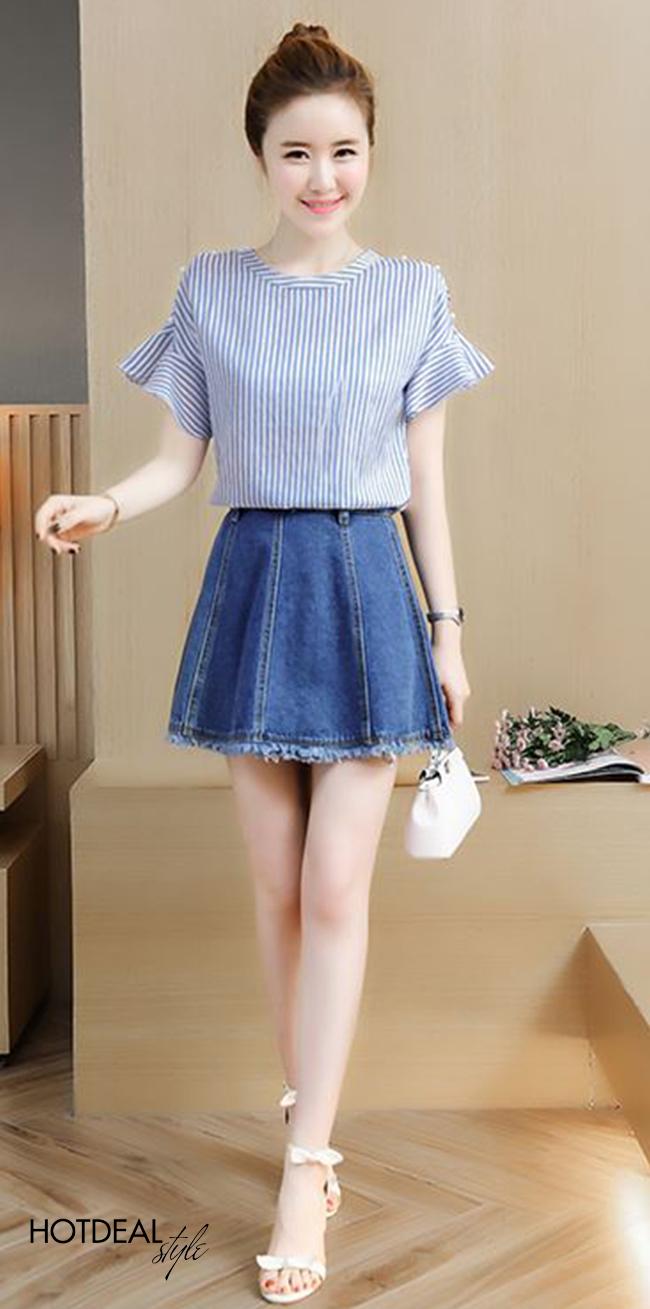 [HCM]Áo kiểu tay loe đính ngọc trai