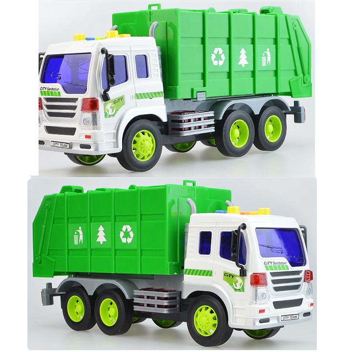 Đồ chơi xe chở rác mô hình tỉ lệ 1:16 xe có 6 bánh xe bằng cao su có âm thanh và đèn