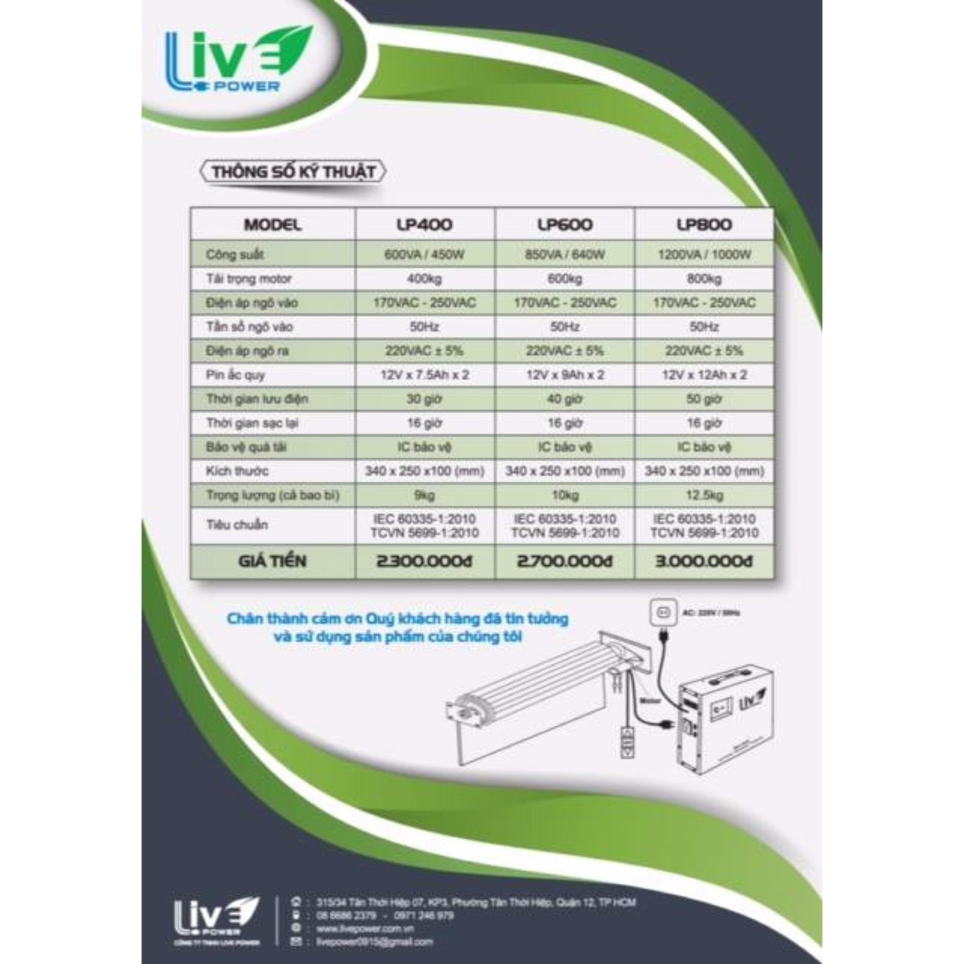 Lưu điện cửa cuốn LIVE 600kg