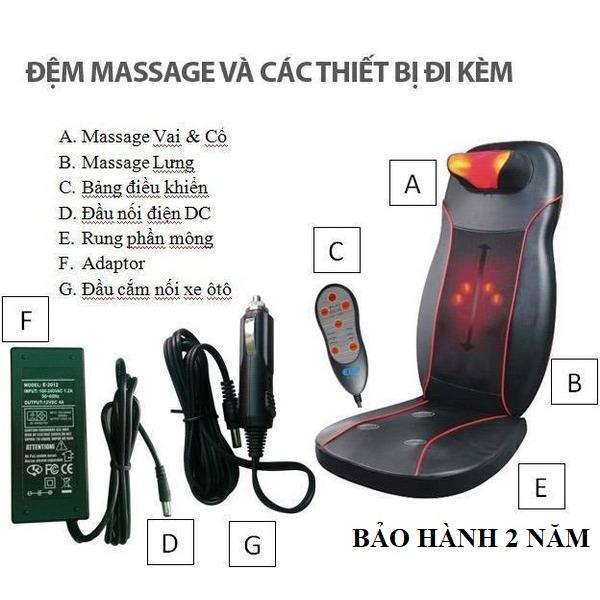 Đệm mát xa lưng cổ, massage toàn thân PH-958 (Đen) (Hàn Quốc)(dùng ở nhà và trên oto)