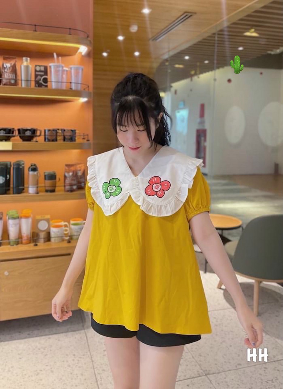 (ảnh thật) Áo babydoll cổ bèo chất kate đẹp