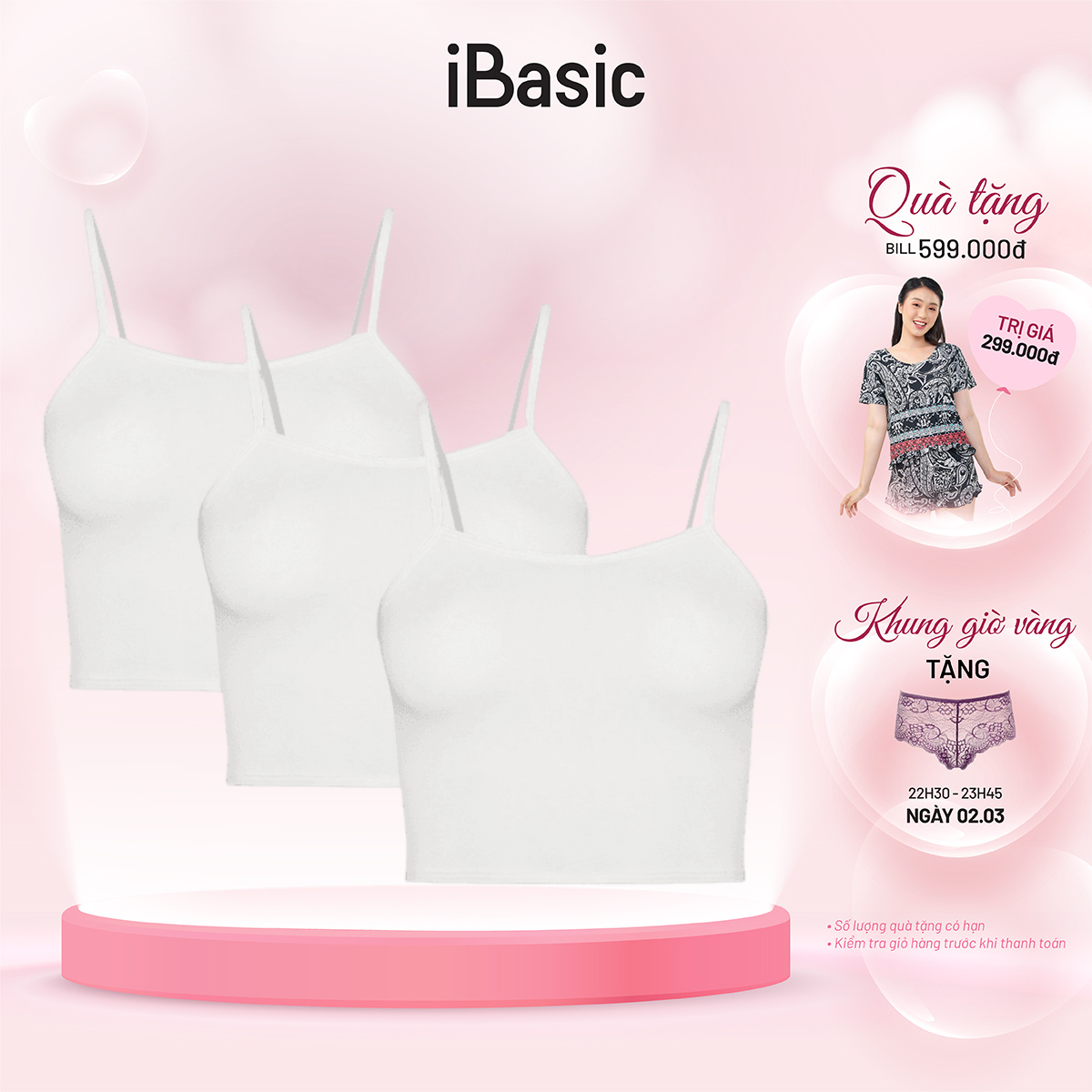 Combo 3 áo lót iBasic cami ngắn VA111