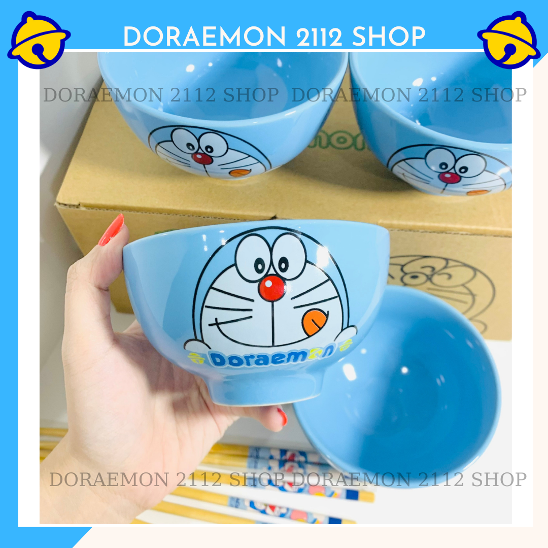 COMBO 4 chén sứ + 4 đôi đũa Doraemon