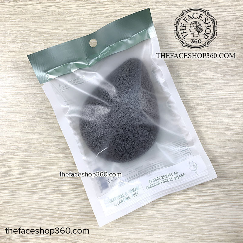 Bông rửa mặt bọt biển charcoal & konjac cleansing puf the face shop chính hãng