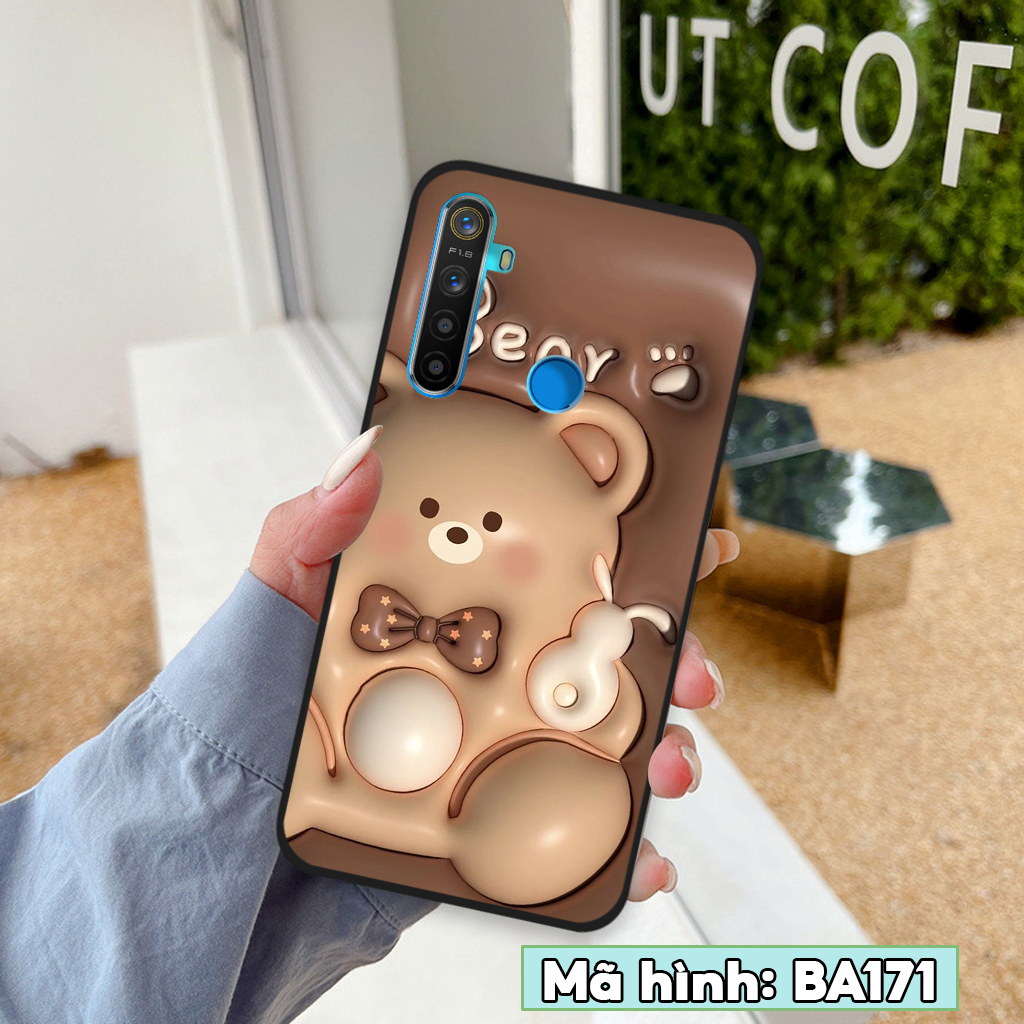 Ốp lưng realme 5i / 5 / 5 pro / realme c3, ốp điện thoại realme hình 3d gấu nâu gấu lottso