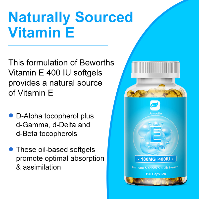 BEWORTHS Viên nang Vitamin E 180 Mg 400IU Dl-Alpha Bổ sung chế độ ăn uống để làm trắng da Hỗ trợ chống oxy hóa Cải thiện khả năng miễn dịch