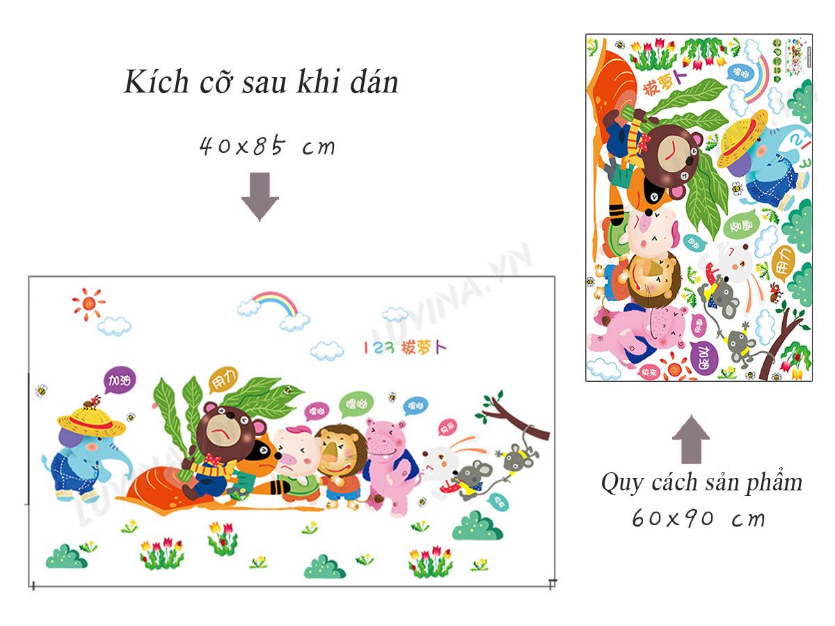 [HCM]DECAL DÁN TƯỜNG THÚ NHỔ CÀ RỐT VÀ ĐOÀN TÀU 2