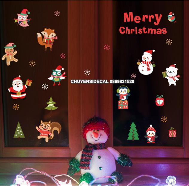 [HCM]Decal trang trí tường Noel - Sóc và Chim cánh cục vui lễ giáng sinh