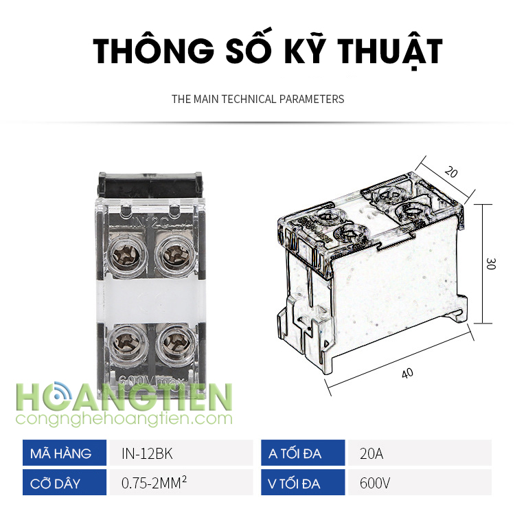 [HCM]Cầu đấu dây điện 4 cổng 2 đầu IN-12BK