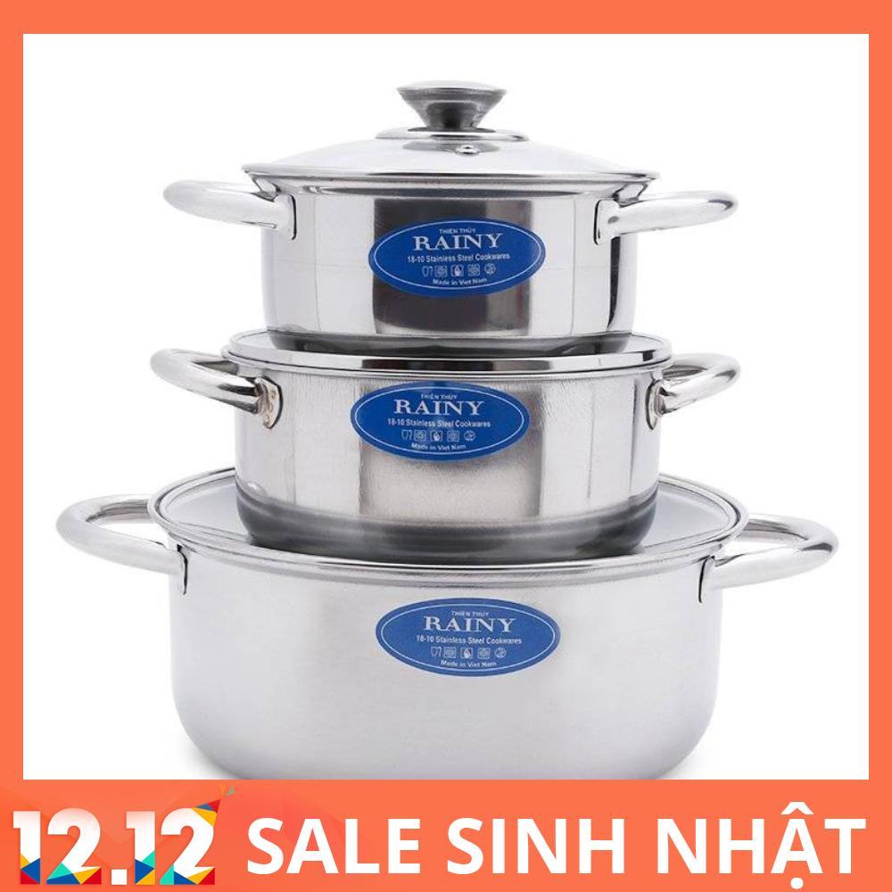 [HCM]Bộ 3 nồi inox Rainy RN 06 TT (Trắng inox)