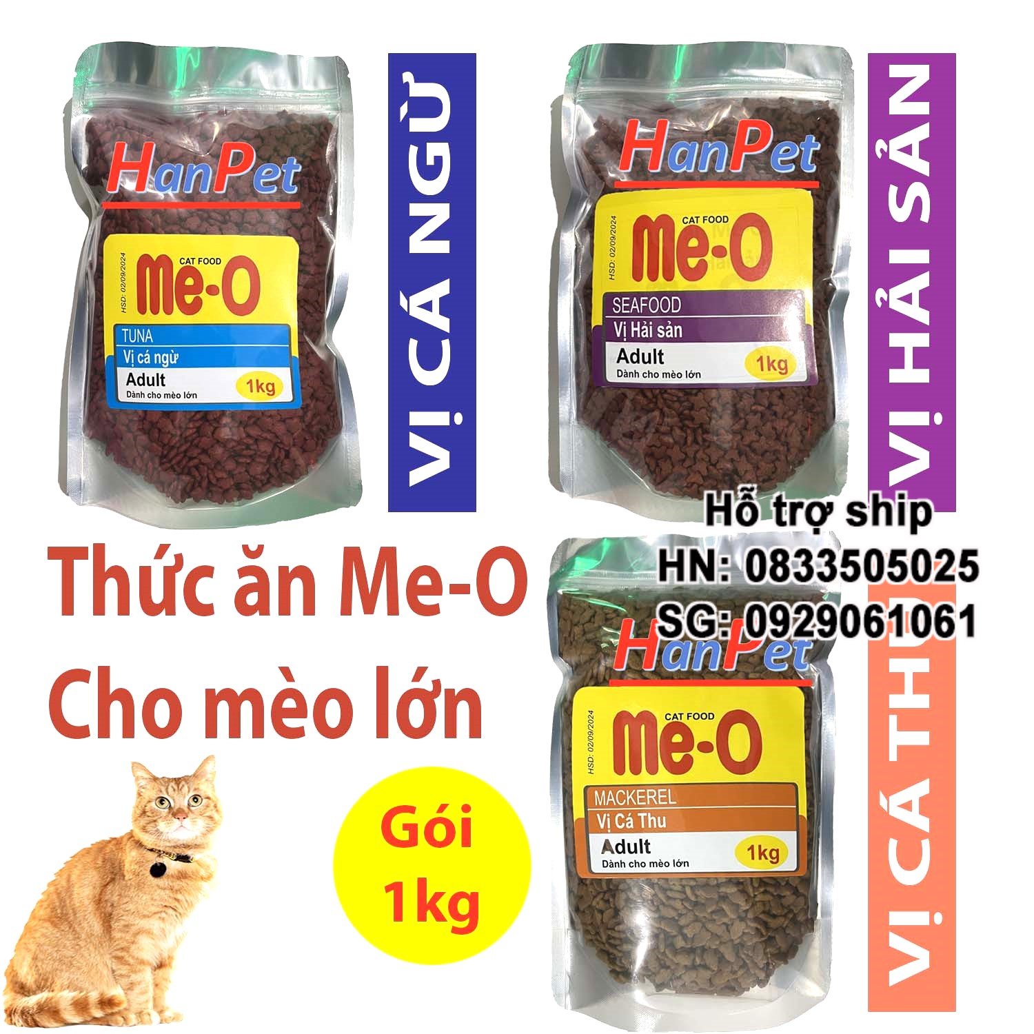 Hanpet - Me-O & KEOS (chiết 1kg) hức ăn cho mèo hương vị cá ngừ, hải sản dành cho mèo mọi lứa tuổi- thức ăn mèo an toàn hàm lượng dinh dưỡng cao