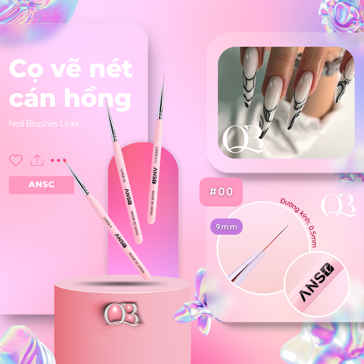 Cọ vẽ móng nét mảnh, cọ tóc cao cấp lông mềm Japan ANSC