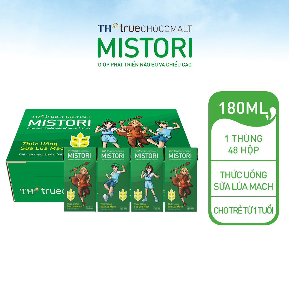 Sữa TH True Chocomalt Mistori Lúa Mạch 180ml thùng 48 hộp. Date luôn mới.