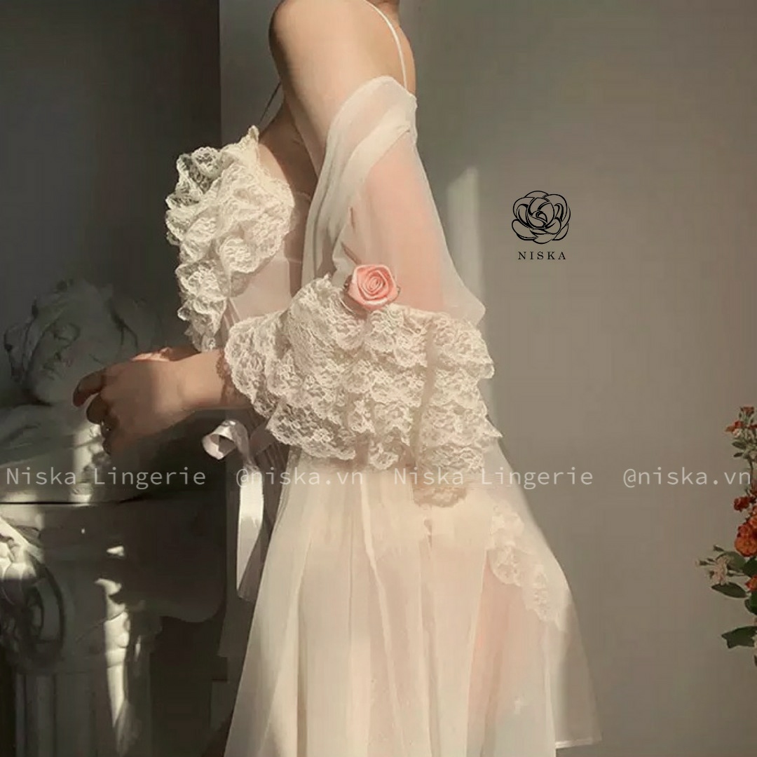 Set bodysuit và choàng ren - Mã D238