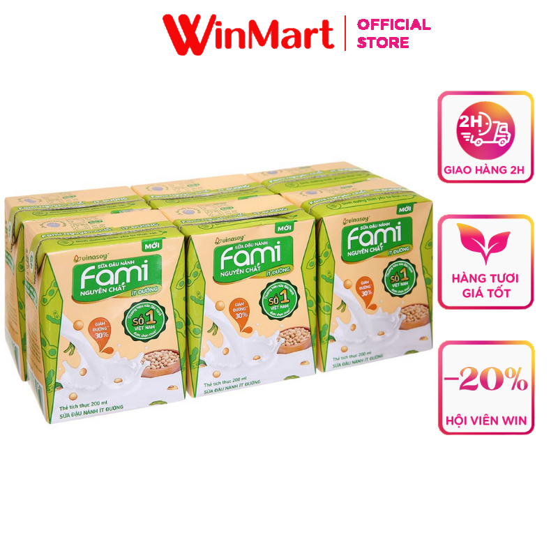 [Siêu thị WinMart] - Lốc 6 gói sữa đậu nành Fami nguyên chất ít đường gói 200ml