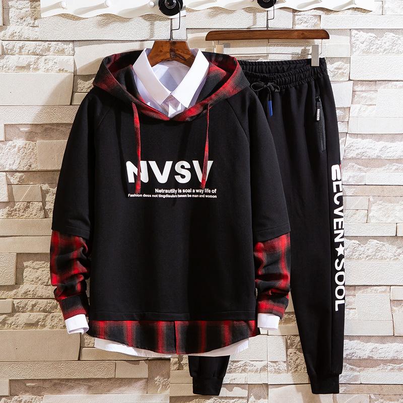 Bộ Quần Áo Nỉ Hoodies Nam Phối Kẻ Ca Rô Kiểu Dáng Trẻ Trung Thời Trang FORYOU SET NAM 9000078