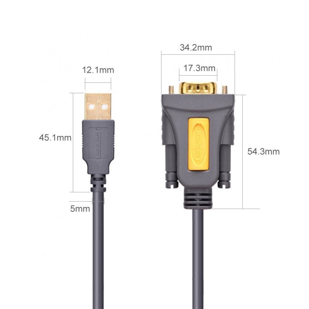Cáp chuyển đổi USB 2.0 ra COM RS232 Ugreen 20222 dài 2m Chính Hãng