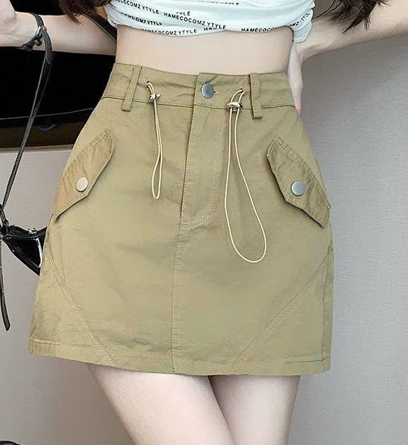 Chân váy ngắn chữ a túi hộp dây rút điều chỉnh eo cạp cao chất kaki đủ màu