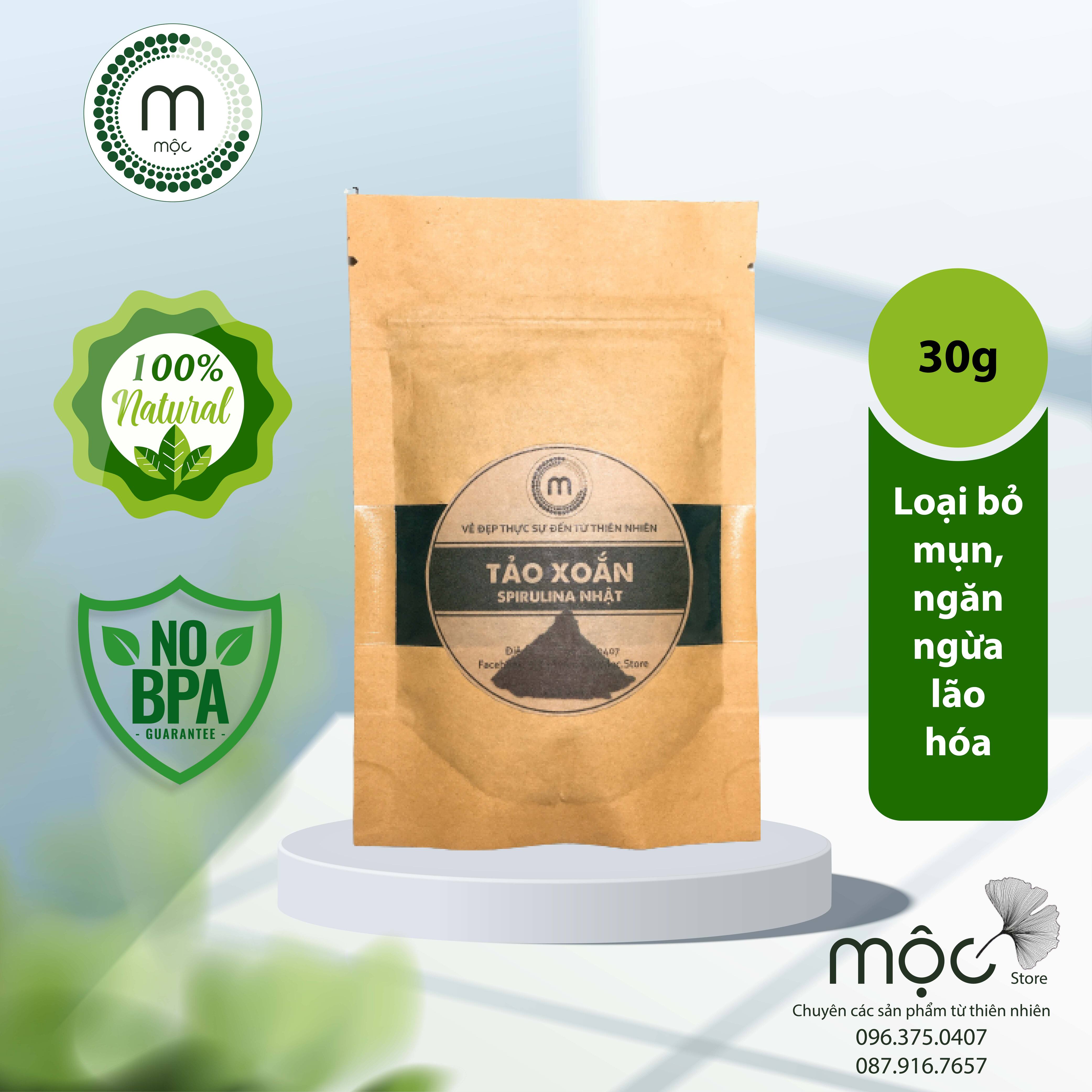 Bột Tảo Xoắn Spirulina Nhật Bản dưỡng ẩm trắng da ngăn ngừa lão hóa loại bỏ mụn thiên nhiên đắp mặt nạ nguyên chất túi 10g và 30g dạng túi