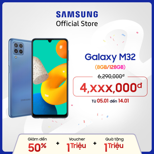 Độc quyền Lazada - Điện thoại Samsung Galaxy M32 - Pin 5.000 mAH - Tương thích với sạc nhanh 25W - Miễn phí vận chuyển - Trả góp 0%