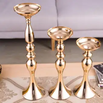 3pcs Gold Candle Holders Metal Candlestick Flower Vase Table