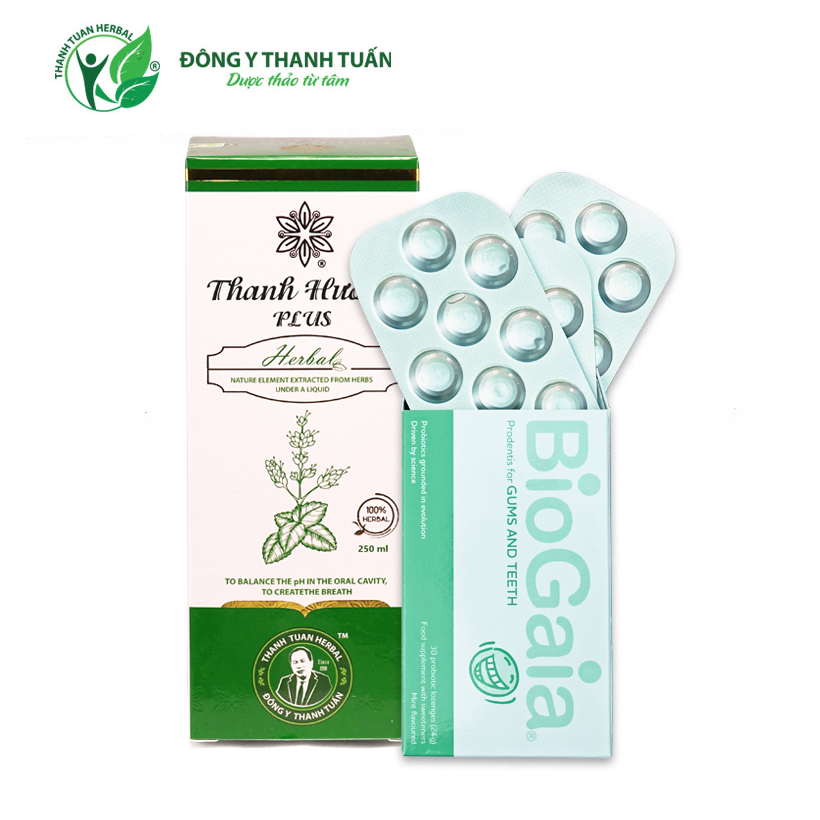 Combo viên ngậm men vi sinh nha khoa BioGaia ProDentis & nước súc miệng thơm miệng Thanh Hương Plus
