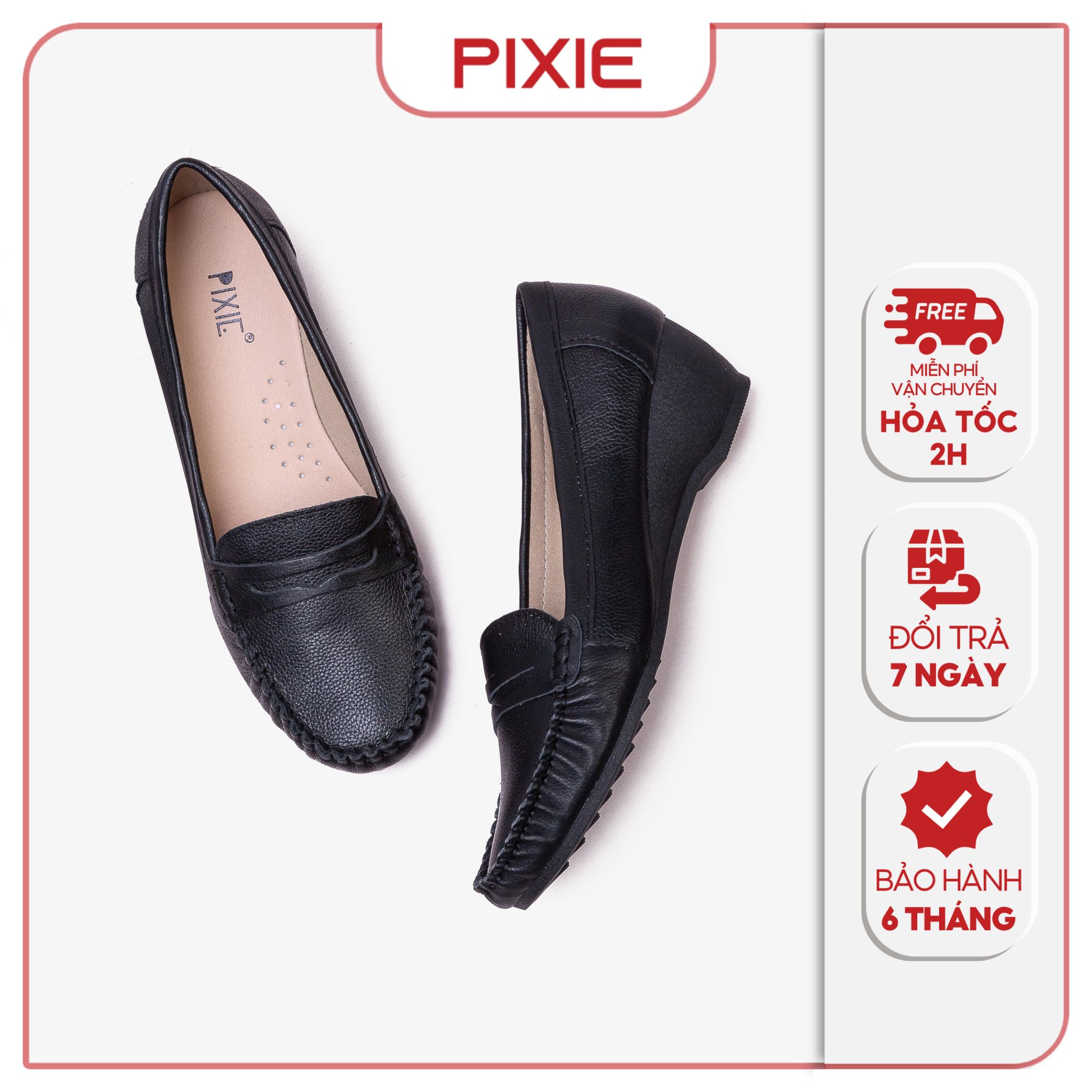 Giày Mọi Nữ Đế Xuồng 5cm Da Thật Pixie X997