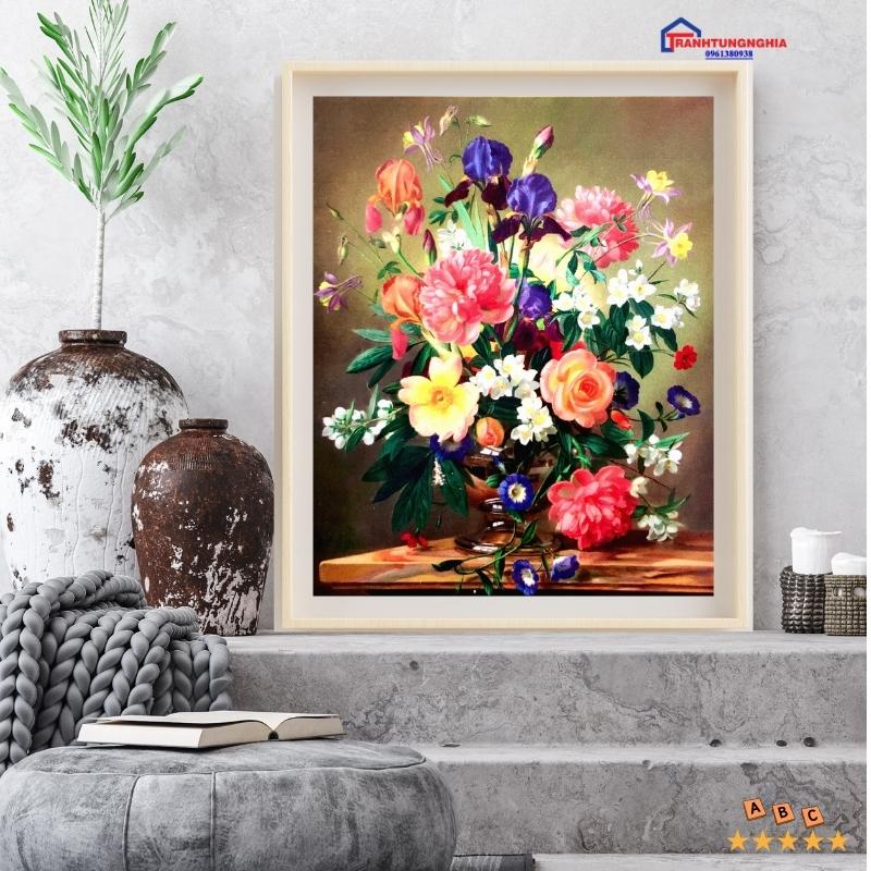 Tranh đính đá bình hoa nghệ thuật 50cm x 60cm